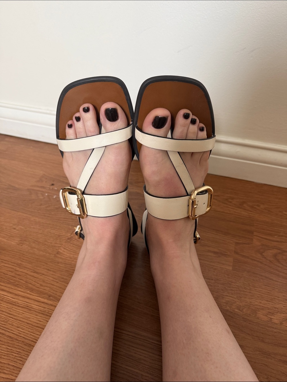 Zara Cream Strappy Sandals with Gold Buckles